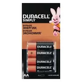 Фото товара «Батарейки Duracell Simply AA LR06 HBDC алкалиновые (4 шт)»
